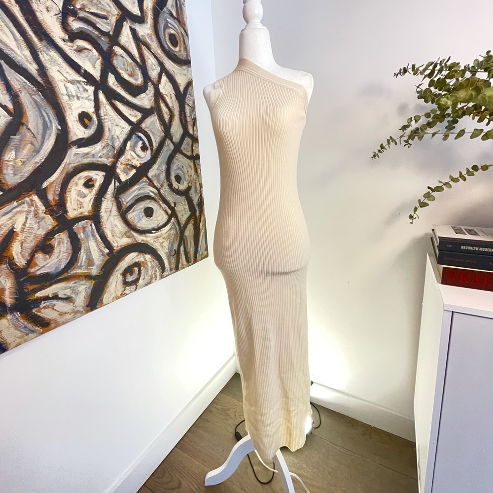 Theory - Ribbed One Shoulder Midi Dress